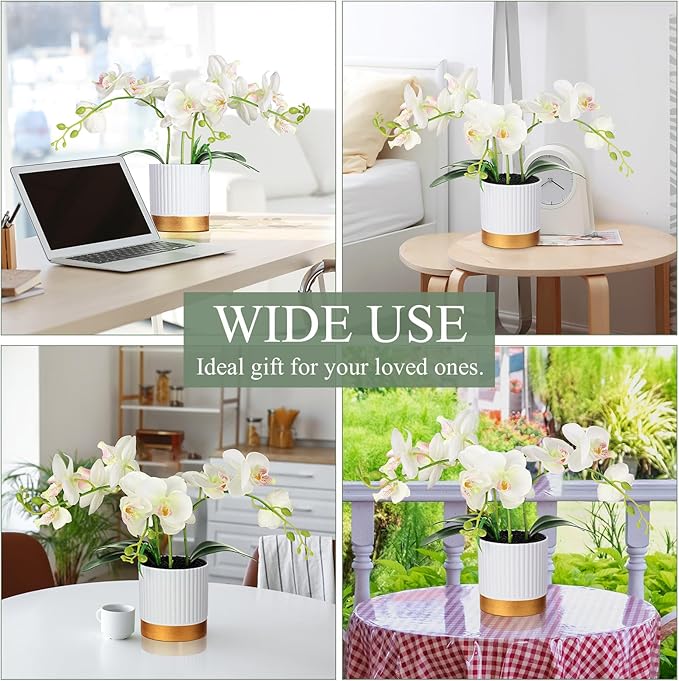XunYee Orchid Artificial Flowers in Pot 15 Inches Artificial Orchid Flowers Phalaenopsis Potting for Home Office Wedding Bathroom Centerpiece Decor(White)