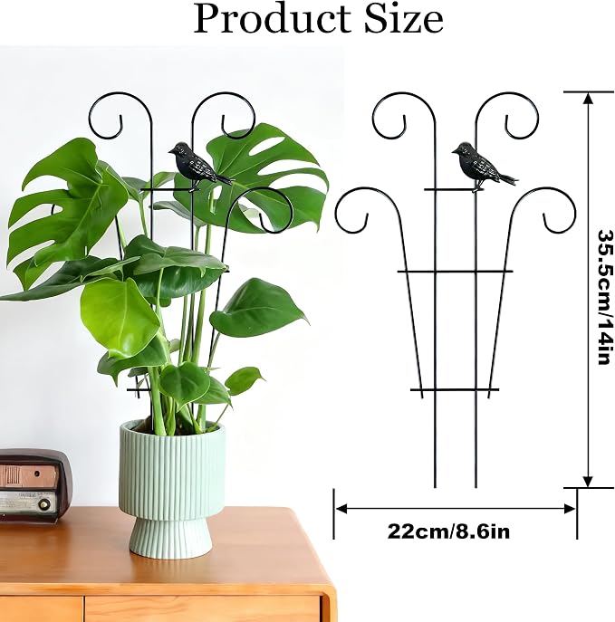 4 Pcs Metal Trellis for Potted Plants Indoor, 14.6 inch Small Garden Trellis with Bird for Climbing Plants Outdoor, Stackable Pothos Plant Climber Support for Hoya Vine Ivy Flower Plant Support