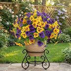 36 Pcs Artificial Fake Pansy Flowers for Outdoor, Faux UV Resistant Silk Pansies Flowers for Outside Planter Front Door Porch Yard Patio Window Box Home Decor (36, Yellow,Purple)