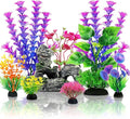 QUOZUO Fish Tank Accessories Aquarium Decorations Plants, 9pcs Colorful Fish Tank Artificial Plants and Cave Rock Decor Set, Aquarium Decor Plastic Plants