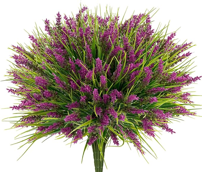 20 Bundles Artificial Plants Outdoor, UV Resistant Fake Flowers， Realistic Faux Lavender Shrubs for Porch Garden Window Box Home Decoration (Rosy)