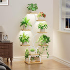 Plant Stand Indoor with Grow Light - 8 Tiered Plant Shelf Indoor, Corner Plant Stand, 49" Tall Plant Shelf with Lights for Indoor Growing, Lighted Flower Holder for Living Room, Balcony (White)