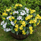 Nigirior Artificial Fake Flowers for Outdoor Décor 6 Bundles UV Resistant Fake Plants for Planter Faux Impatiens for Home Porch/Garden Stunning（Yellow/White）