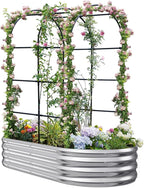 KING BIRD Raised Garden Bed with Arched Trellis Galvanized Planter Garden Box Outdoor for Gardening, Climbing Vegetables, Flowers, Silve, 5.9x2.95x0.98 Ft,