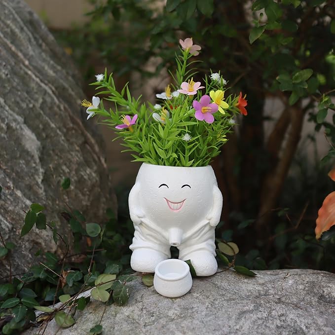 Dolkgy Head Planters Face Vase Succulent Pots for Indoor Outdoor Décor, Unique Plant Pot Fun Live Plants Planter Cute Cactus Pots, Gifts for Plant Lovers