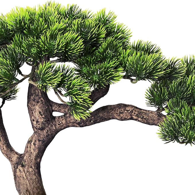 Faux Bonsai Tree 15 Inch Tall, Artificial Potted Pine Juniper Plant - Realistic Greenery Indoor Decor for Home, Office, Desk, Tabletop