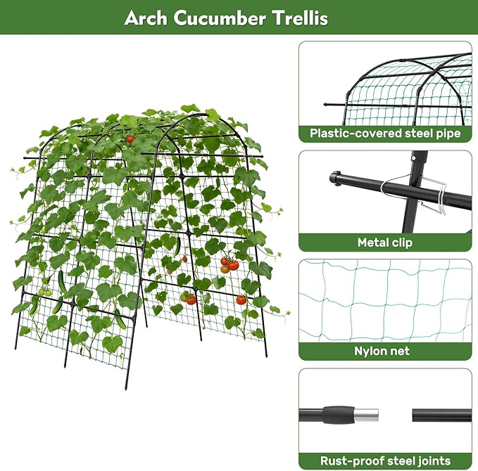 AGTEK 87in Garden Arch Trellis for Climbing Plants, Garden Arches Support Structure, Tall Metal Garden Tunnel Trellises Archway for Climbing Vine, Vegetable, Fruit, Flower, Squash Arbors