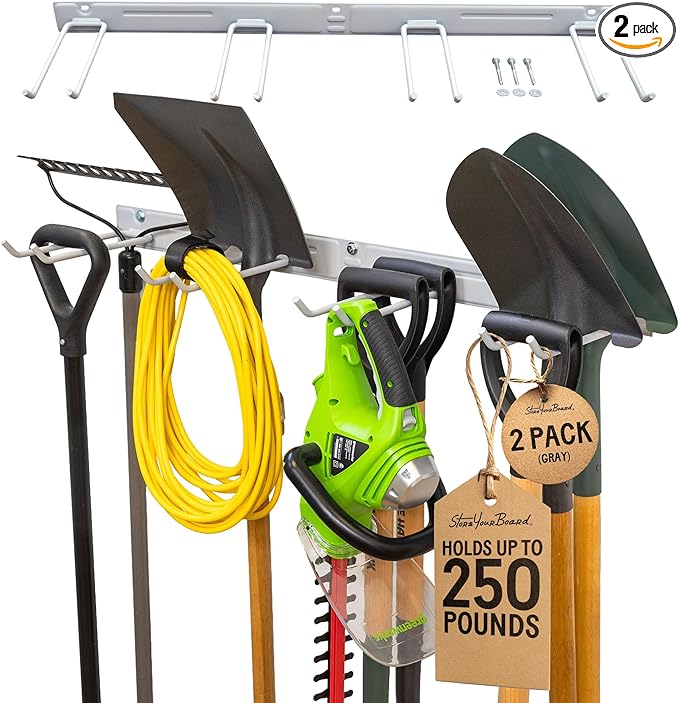 StoreYourBoard 72" Garage Tool Organizer Wall Mount | Garden Tool Organizer System | Heavy Duty Garden Tool Storage Rack for Yard Tools Rakes Shovels 500lbs Garage Organization | 8 PVC Coated Hooks
