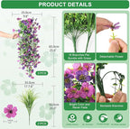 Artificial Hanging Flowers for Outdoors with Wheat Grass, 5 Pcs Fake Hanging Plants for Spring Decor, UV Resistant Faux Silk Flower Greenry for Planter Porch Patio Yard Garden(Double Purple)