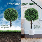 Artificial Green Boxwood Topiary Ball Bush for Outdoor with Spike, Set of 2 UV Resistant Faux Boxwood Ball Tree with Stake Weatherproof Fake Round Topiary Shrub Plant for Front Porch