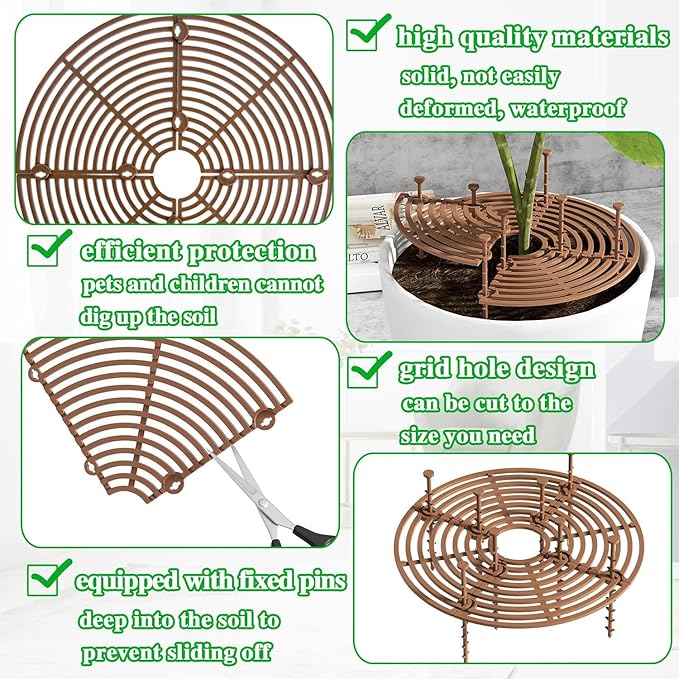 Srmayyi 11.8 Inch Plant Pot Grid,6 Pack Plant Pot Soil Covers Protectors with 48 Stakes,Cat Pet Digging Stopper for Indoor Outdoor