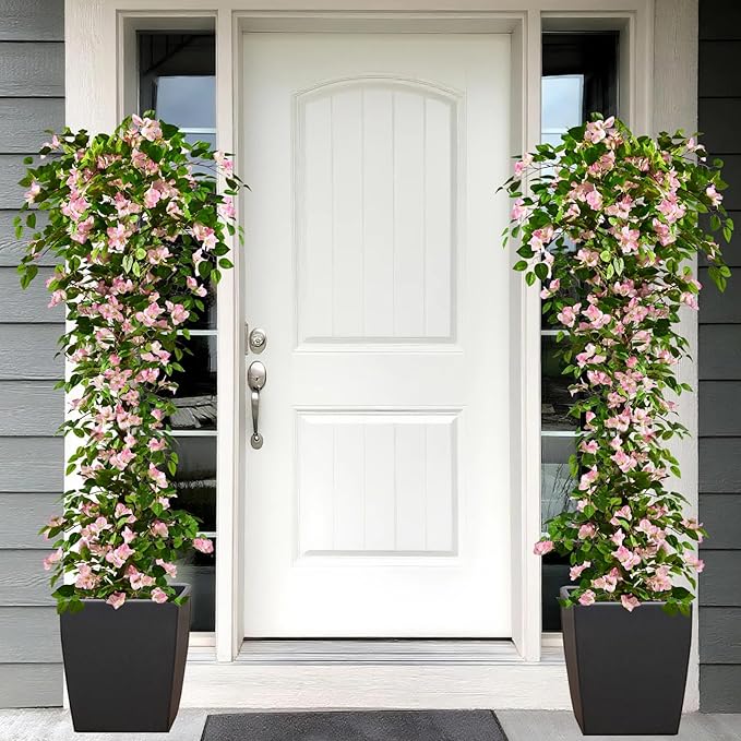 Artificial Bougainvillea Tree -6FT Faux Bougainvillea Tree with Realistic Flowers, Tall Fake Flower Tree for Indoor or Outdoor Decor, Silk Floral Plant for Living Room, Porch, Garden (Pink/White)