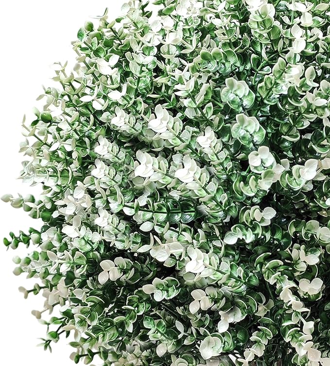 Artificial Boxwood Topiary Ball Trees – 2 Pack 24.5", Faux Plants, Shrubs & Bushes Outdoor with Spike, UV-Resistant Fake Greenery for Planters Porch Garden Home Office – White
