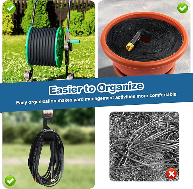 Garden Hose 50ft Lightweight, Non-Expanding, Leak-Proof Metal Connector, No-Knot No-Tangle, Easy to Store and Carry, Wear-Resistant, 3/4GHT Flexible Water Hose, Hose for Yard, Garden, Outdoor