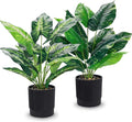 Der Rose 2 Pack Fake Plants Artificial Tropical Plants Indoor in Black Pot for Home Office Desk Accessories Bathroom Sage Green Decor