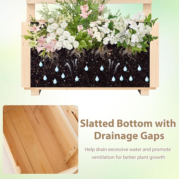 Giantex Set of 2 Raised Garden Bed with Trellis, Drainage Hole, Wood Elevated Planter Box for Climbing Vine Flower Herb Vegetable Fruit, for Indoor Outdoor Patio Balcony (23”x14”x40”)