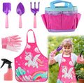 Kids Gardening Tool Set - Garden Tools for Kids with Shovel Trowel Rake Apron Gloves Watering Can and Tote Bag, Outdoor Toys Great Gifts for 3 4 5 6 7 8+ Years Old Girls (Unicorn Style)