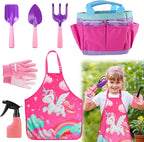 Kids Gardening Tool Set - Garden Tools for Kids with Shovel Trowel Rake Apron Gloves Watering Can and Tote Bag, Outdoor Toys Great Gifts for 3 4 5 6 7 8+ Years Old Girls (Unicorn Style)