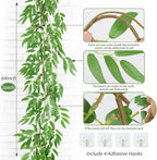 RECUTMS Artificial Willow Leaves Garland 2 Pcs Fake Hanging Vines Plants Artificial Silk Ivy Greenery 6.5 Ft Faux Evergreen Wreaths for Wedding Indoor Outdoor Garden Party Table Decor (Light Green)