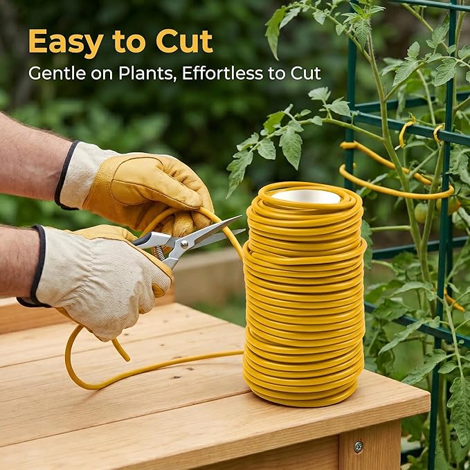 Decoroca Soft Plant Ties for Support - 65.6' Reusable Waterproof Plant Wire, Garden Twist for Indoor & Outdoor Plants and Home Organizing（1pc/Yellow）