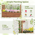 Giantex Raised Garden Bed with Sided Trellis & Roof, 45”x16”x41” Wood Elevated Planter Box, Freestanding Garden Planter Raised Bed for Flowers Herbs Climbing Vines,Brown,1