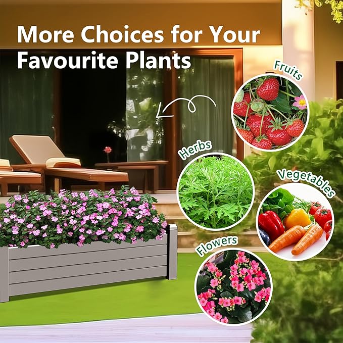 Durable Resin Raised Garden Bed with Drainage Holes & Reinforced Corners - Lightweight Flower Boxes Outdoor for Vegetables, Herbs, and Patio Garden Enclosure System (Grey, 43.31 * 17.72 * 12.6)