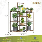 EnHomee Plant Stand Indoor Tall Plant Stand Outdoor Large Wood Plants Shelf with 10-12 Pots for Patio, Living Room, Garden, Balcony, 34.5" Wx47.3 Hx11.78 D