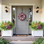 Alupssuc 48Pcs Artificial Flowers and Plants,UV Resistant & No Fade Fake Plastic Greenery Shrubs for Home Garden, Pathway, Front Porch-Spring Summer Decor, Indoor/Outdoor Use,Rosy Purple Yellow Pink