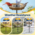 VIVOHOME Oval Bird Bath with Solar Fountain for Outside, Weather-Resistant ABS Birdbath Bowl with Solar Powered Pump, Metal Ground Stake for Outdoor, Garden, 1.3 Gallons, Copper