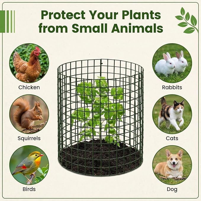 Hacaroa 12 Pack Wire Plant Protectors from Animals, 14"x13.5" Mesh Plant Protection Cage Chicken Wire Cloche, 36 Pcs Pre-Bent Panels, 40 Ground Stakes, 120 Nylon Ties, for Flowers, Shrubs, Dark Green
