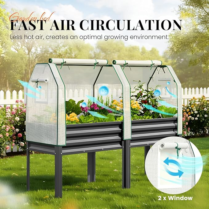 KING BIRD Large Raised Garden Bed with Cover Galvanized Elevated Planter Box with Legs 72×23×55 in for Backyard, Patio, Balcony, 700lb Capacity, Dark Grey