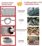 Lefree 50ft Metal Garden Hose - Heavy Duty 304 Stainless Steel Flexible Water Hose, No Kinks & Leak-Proof with Upgraded Handle, 10-Function Spray Nozzle for Balcony, Patio, Small Yard, Car Wash