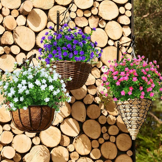 24 Bundles Outdoor Artificial Flowers UV Resistant Fake Boxwood Plants, Faux Greenery for Indoor Outside Hanging Plants Garden Porch Window Box Home Wedding Farmhouse Décor (Mix Color)