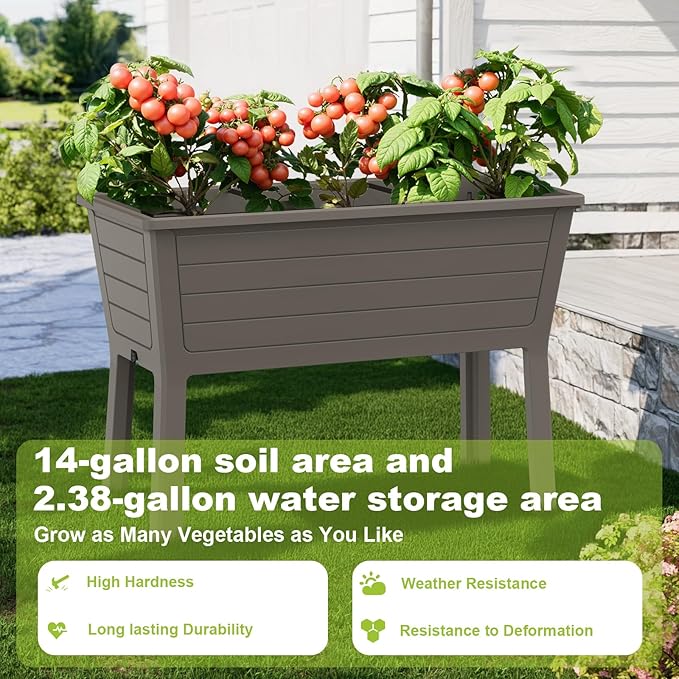 Durable Resin Raised Garden Bed with Drainage Holes & Reinforced Corners - Lightweight Flower Boxes Outdoor for Vegetables, Herbs, and Patio Garden Enclosure System (Grey, 44.33*29.92*19.69 *2)