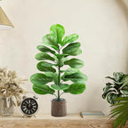 2 Pack Artificial Fiddle Leaf Fig Tree 30in, Faux Fig Trees Floor Plant in Pot Fake Ficus Lyrata Plant, Table Top Plant with Fiddle Leaves for Indoor Outdoor Home, Office, Living Room, Bathroom Decor