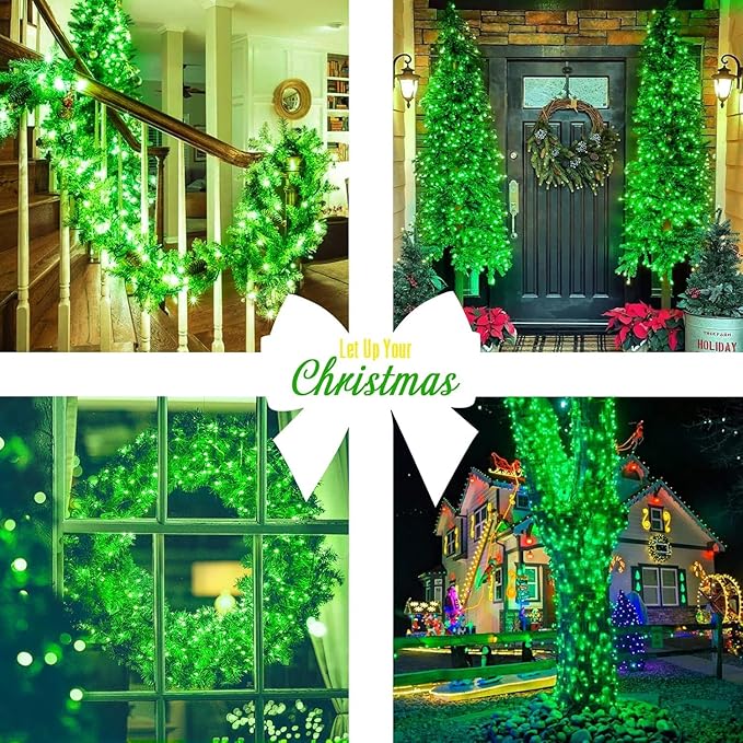 JMEXSUSS Green Christmas Lights Indoor Plug in,150 LED Connectable String Lights Outdoor, 59ft 8 Modes Green Christmas String Light for Bedroom Room Home Party Christmas Tree Decor (Pack of 2)