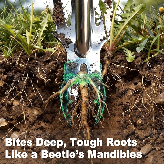 Hand Weeder Puller Tool, Heavy-Duty Stainless Steel Root Removal Tool with Ergonomic Non-Slip Handle, Manual Dandelion Remover for Garden Lawn Yard, Handheld Weeding Tool for Deep Roots, 2 Pack