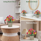 2 Pack Small Fake Plants Potted Artificial Plants Artificial Flowers Potted Faux Flower Daisy with Eucalyptus Leaves for Home Decor Office Room Farmhouse Indoor Table Bathroom Decor（Colorful）