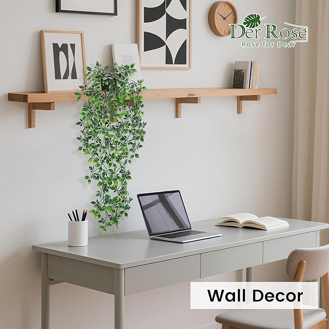 Der Rose 34'' Fake Plants Hanging Artificial Potted Plants Indoor and Outdoor for Home Bathroom Wall Shelf Office Decor (1Pack)