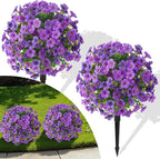 Alupssuc 2Pcs 20" Artificial Topiary Ball Flowers for Outdoors, Spring Decoration with Spike, UV Resistant Faux Summer Plants, Fake Bushes Indoor Decor, Purple Deep Purple for Garden, Porch & Patio