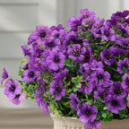 CEWOR 12 Bundles Artificial Flowers for Outdoor Indoor, Fake Silk Daisy with Eucalyptus Leaves, Faux Flower for Garden Front Door Porch Planter Patio Home Decor (Deep Purple)