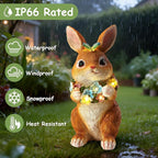 Solar Garden Statues Outdoor Bunny Decorations with Butterfly & Flowers Gifts for Mom, Grandma Spring Decor with 6 LED Night Accent Lights for Patio, Yard & Lawn, Mother Day Christmas Day Figurine