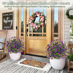 Artificial Lavender Topiary Ball Trees 2 Pack 24" with Stakes, UV Resistant Fake Outdoor Plants, Faux Boxwood Shrubs Bushes for Front Porch Planters Patio Garden Spring Decor