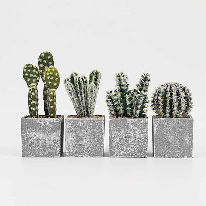 4Pcs Realistic Faux Cactus Set, Lifelike Resin Mini Cacti in Pots - No-Care Artificial Plants for Home Office Desk Decor, Shelf, Party - Durable, Easy Clean, for Plant Lovers