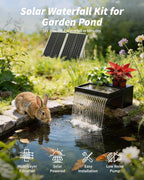 POPOSOAP 70W Solar Pond Waterfall Spillway with Fountain Pump, 304 Stainless Steel & Filtration System Pond Waterfall, 9.8FT Tubing for Koi Ponds, Garden Fountains & Landscape Water Features-P5703S
