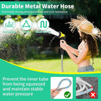 25FT Water Hose, Heavy Duty Stainless Steel Garden Hose with 10 Function Nozzle, Lightweight Metal Hose, No Kink, Leak-proof, Puncture Resistant for Yard, Outdoor, RV
