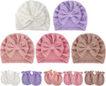 BQUBO Baby Turban Hats and Mittens Set Newborn Infant Hospital Hats Caps with Bows for Baby Boys Girls 0-12 Months