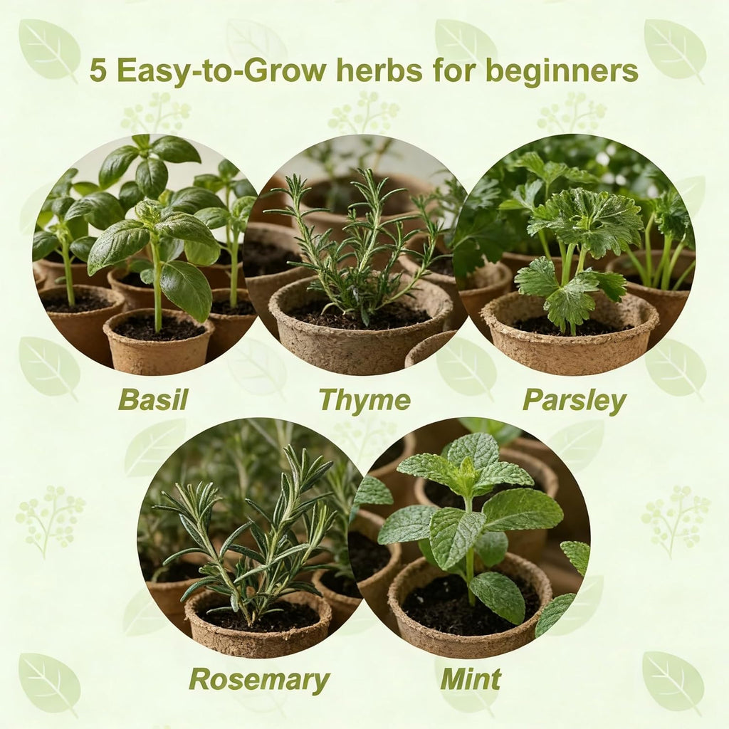 5 Herb Garden Kit with Wooden Box - Including Basil, Thyme, Parsley, Rosemary, Mint - Windowsill Herb Garden for Kitchen, Gardening Gifts for Mom Women, Men, Gift Ideas for Birthday, Housewarming