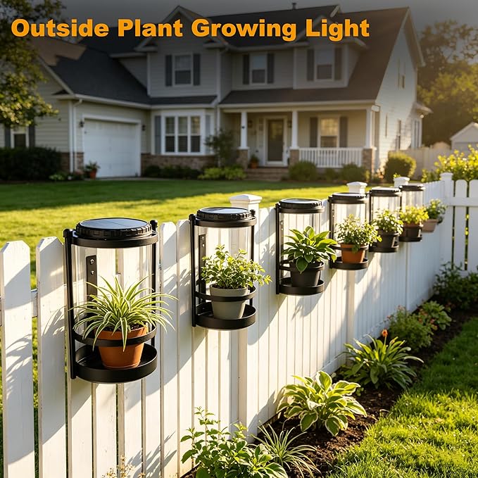 Solar Plant Grow Lights Outdoor - RDJ Bouns Wall Plant Holder with Rechargeable Light & Solar Panels,3 Color Temperatures,Automatic Sensor Switch,Decorative Floating Plant Shelf for Patio, Balcony & Living Room