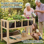 Raised Garden Bed Outdoor with Shelf, 43.7''x23.2''x30.7''Wood Planter Box with Transparent Window, Drainage Holes, Liner, Garden Beds Flower Stand for Balcony Kitchen, Gift for Gardening